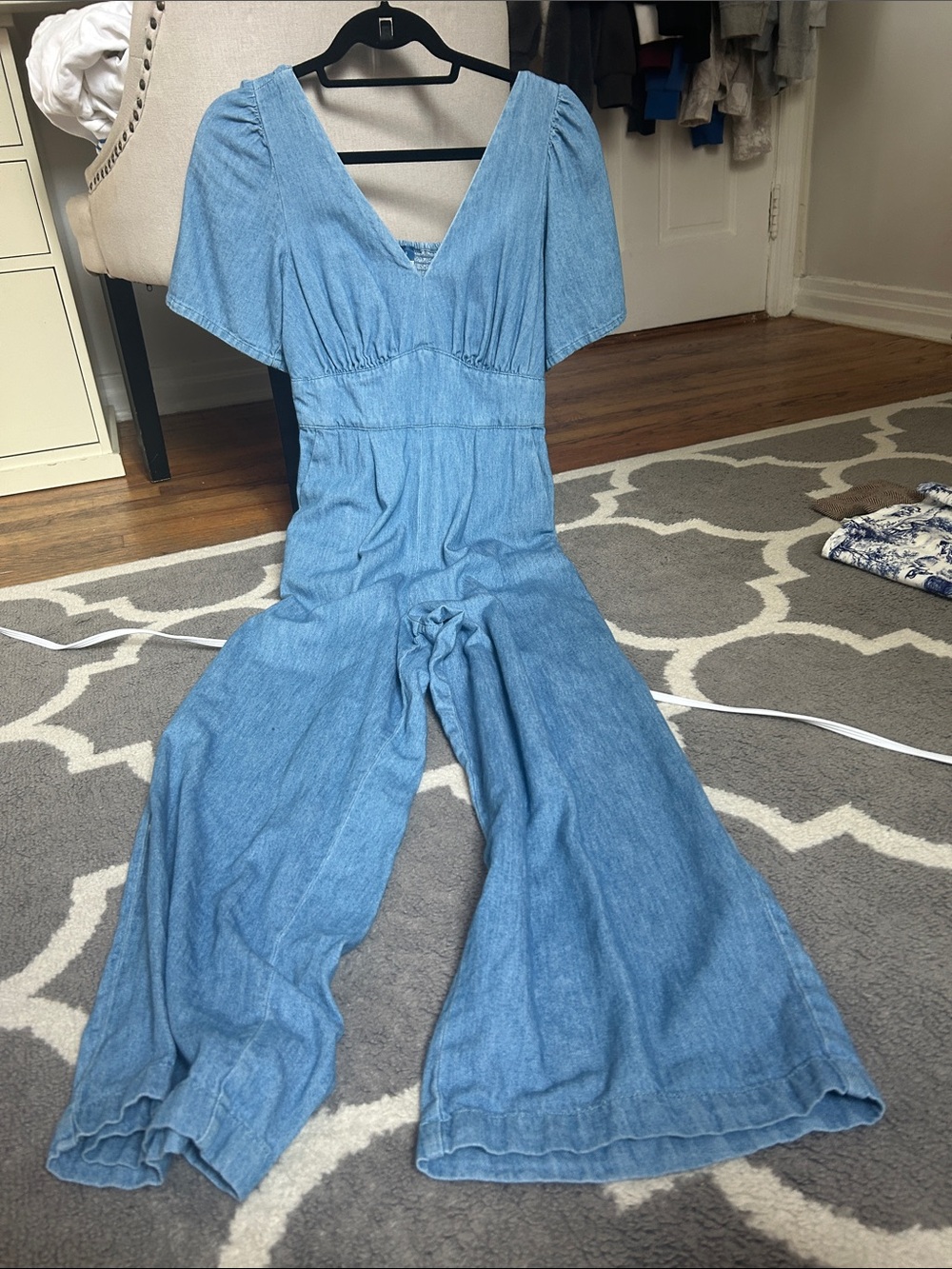 Old Navy Denim-Look Wide Leg Jumpsuit - Light Blue